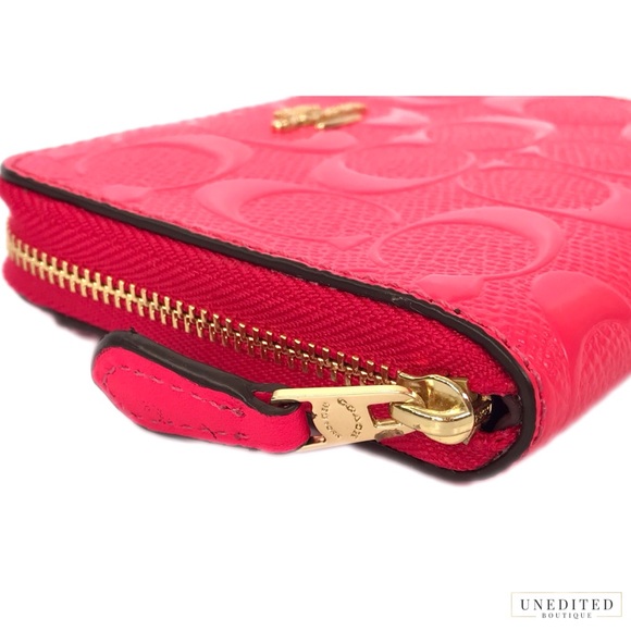 NWT - COACH Signature Zip Wallet, Neon Pink - Picture 3 of 7